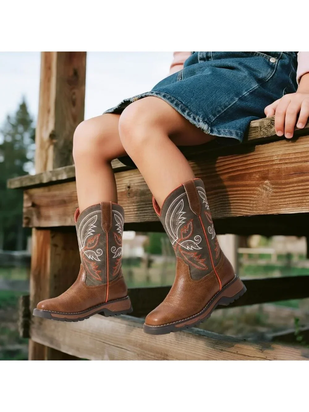Stylish Kids Square Toe Cowboy Boots | Comfortable Mid Calf Western Riding